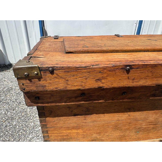 Antique Late 19th Century Pine Tool Chest / Strong Box With Hand-Cut Dovetails & Iron Hardware For Sale - Image 12 of 12