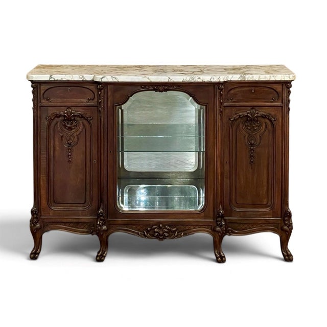 French 19th Century French Louis XIV Marble Top Walnut Display Buffet For Sale - Image 3 of 14