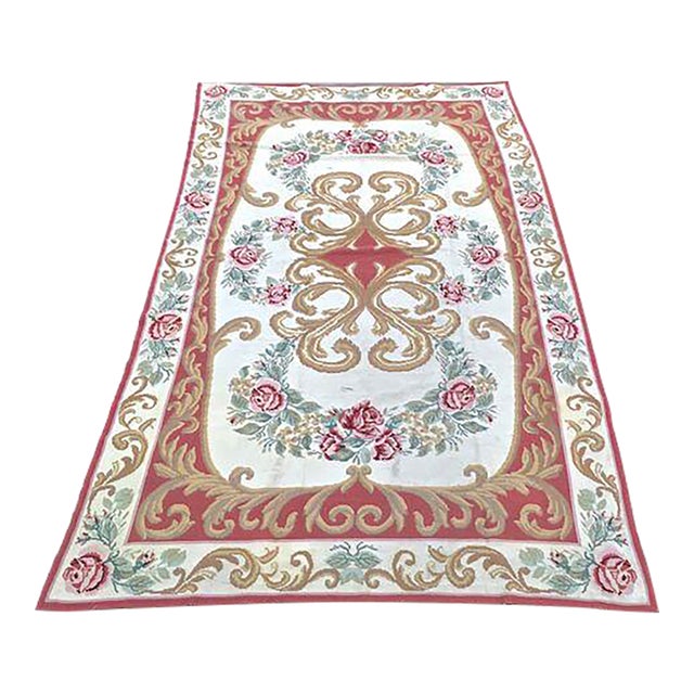 Antique Portuguese Floral Needlepoint Tapestry For Sale