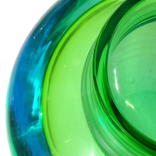 Vintage Murano Cenedese Da Ros Sommerso Green Blue Italian Art Glass Spike Top Spage Age Container Jar For Sale - Image 9 of 9