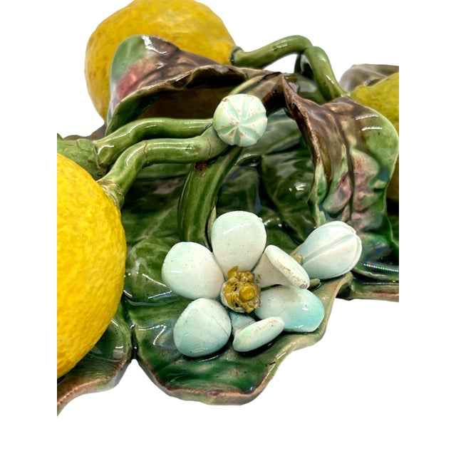 Victorian French Majolica Trompe l'Oeil Wall Plaque With Lemons, Perret-Gentil, Menton For Sale - Image 3 of 7