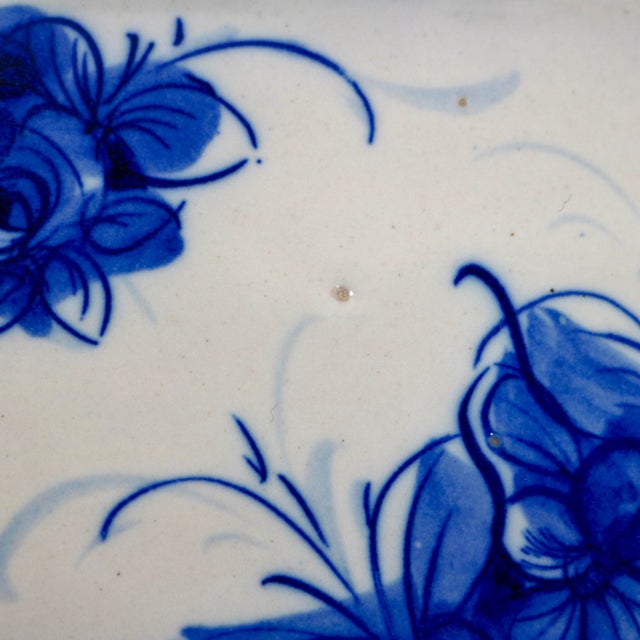 Mid 20th Century Vestal Alcobaca Portugal Blue and White Floral Handled Ceramic Serving Tray For Sale - Image 15 of 16