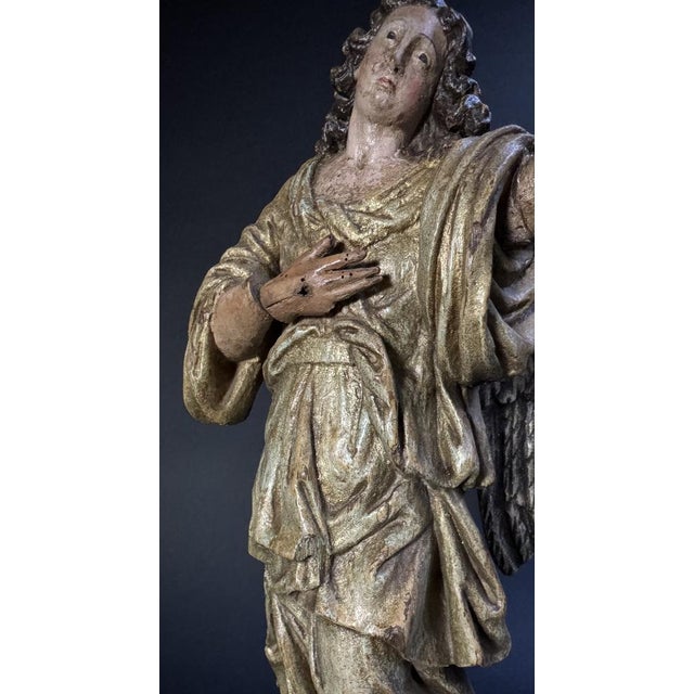 Lombard Artist, Polychrome Sculpture Depicting an Angel, 17th Century, Wood For Sale - Image 6 of 17