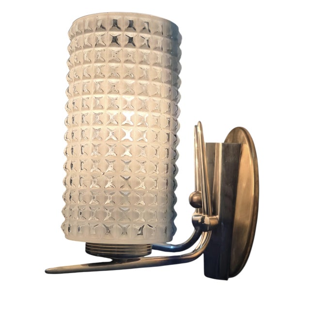 Vintage Enameled Glass, Brass & Nickel Two Light Wall Sconces - Set of Three For Sale - Image 16 of 17