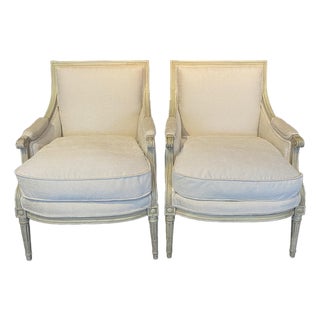 19th Century French Louis XVI Painted Bergère Chairs -a Pair For Sale