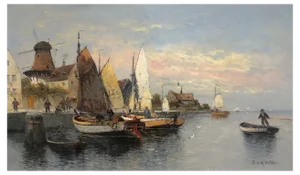 Jan Van De Helder, Petit Port Animé, Oil on Canvas, 20th Century