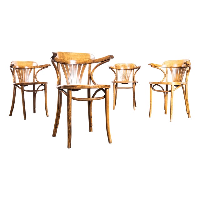 French Bentwood Fan Back Dining Chairs, 1970s, Set of 4 For Sale