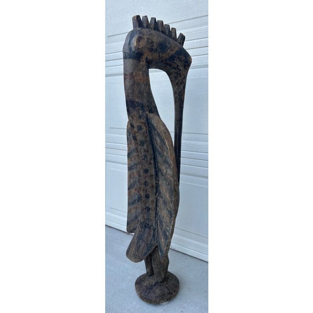 Brown Antique Senufo Hornbill Sculpture (Porpianong), Côte D’Ivoire – 40” Tall For Sale - Image 8 of 18