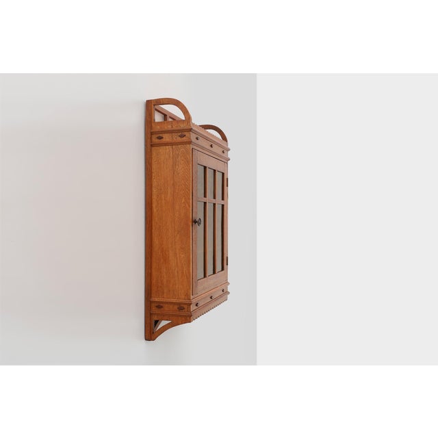 Art Deco Oak Wall Cabinet with Amber Glazed Door, Belgium, 1920s For Sale - Image 4 of 13