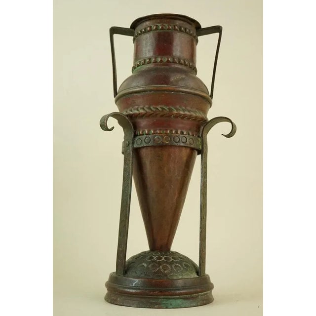 20th Century Art Deco Pointed Amphora Vase with Copper Stand attributed to Claudius Linossier, France, 1930s, Set of 2 For Sale - Image 11 of 18