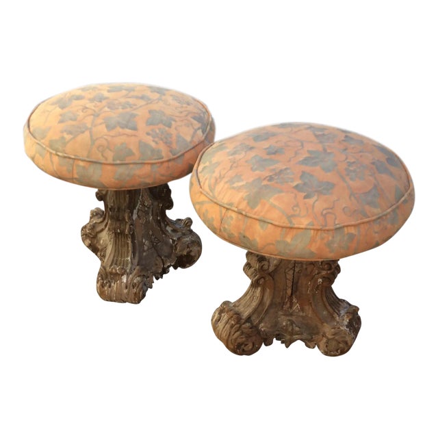 Antique Fortuny Fabric Stools -A Pair For Sale