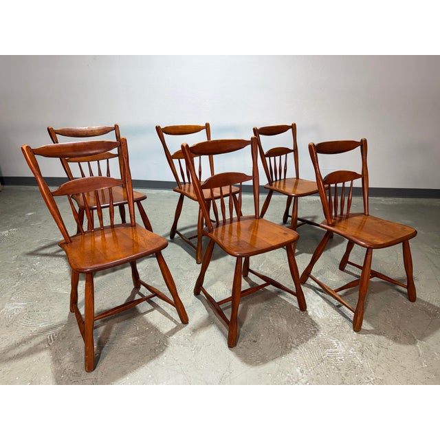 Vintage Brutalist Colonial Maple Dining Set, Table and 6 Chairs For Sale - Image 9 of 12