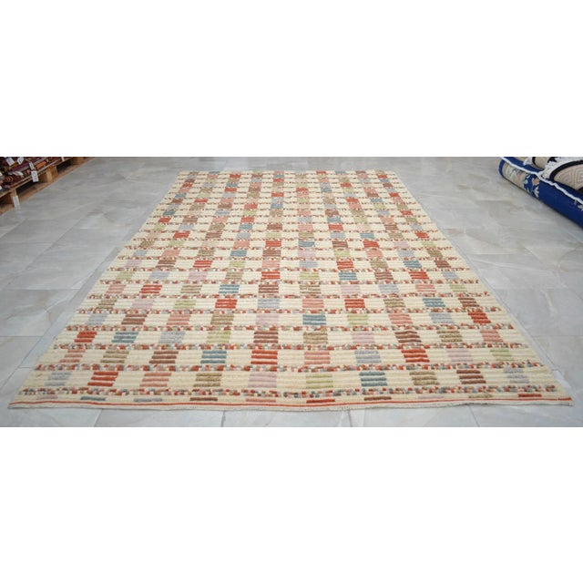 2020s Oushak Rug Hand Knotted & Hand Woven Rug Minimal Design Area Rug 6′3″ × 9′10″ For Sale - Image 11 of 11