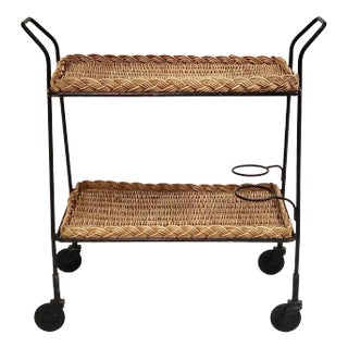 French Trolley in Steel and Rattan, 1950s For Sale