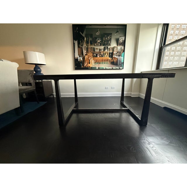 Chocolate Restoration Hardware T-Brace Rectangular Extension Dining Table For Sale - Image 8 of 11