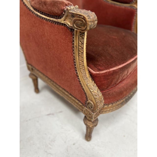 20th Century Louis XVI Wing Chairs in Gilded Wood, Set of 2 For Sale - Image 13 of 18