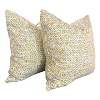 Fabricut Yellow and Gray Geometric Designer Throw Pillow – 24" X 24" For Sale