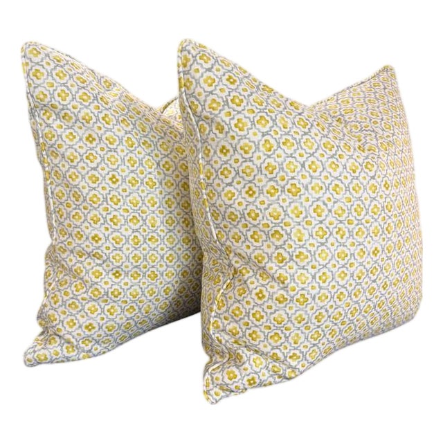 Fabricut Yellow and Gray Geometric Designer Throw Pillow – 24" X 24" For Sale