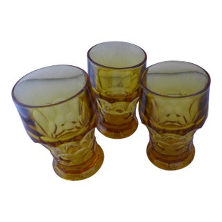 Mid-Century Modern Amber Water Glasses - Set of 3 For Sale