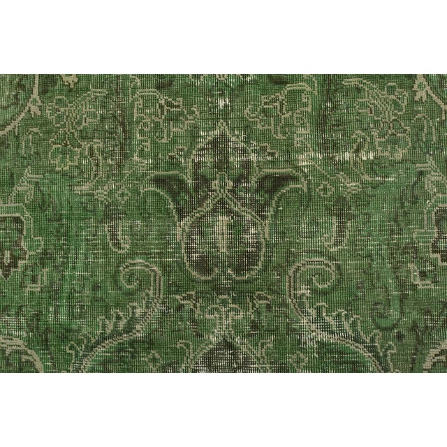 Tabriz Rug 6’3” X 9’3” Green Wool Vintage Overdyed Hand-Knotted Carpet For Sale - Image 9 of 14