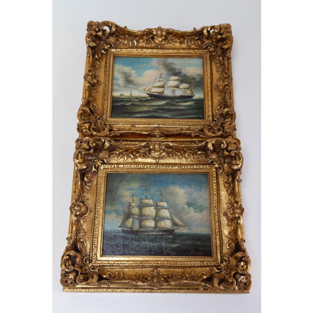Sailing Ships, 20th Century, Oil Paintings, Framed, Set of 2 For Sale - Image 7 of 18