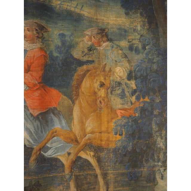 A Large 18th Century French Toile Peinte of a Stag Hunt in the Forest For Sale - Image 13 of 17
