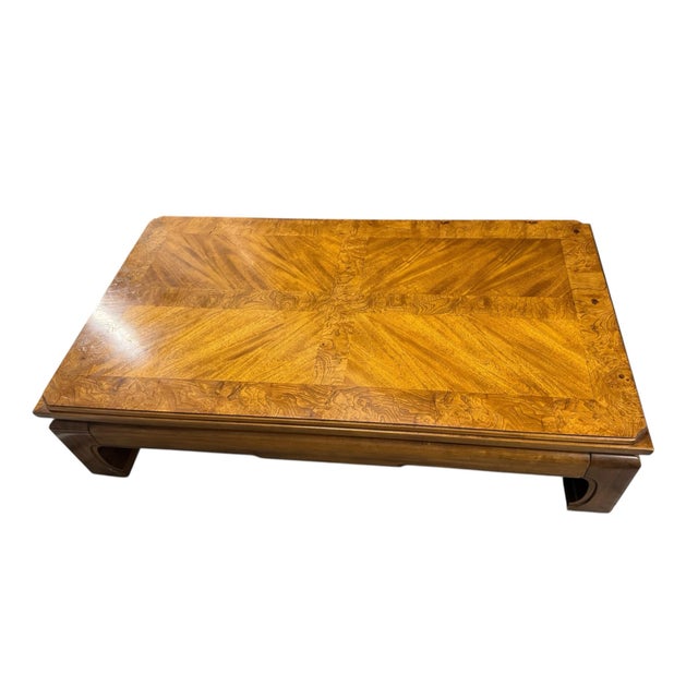 Wood 1970's Thomasville Burl Wood Ming Style Coffee Cocktail Table For Sale - Image 7 of 12