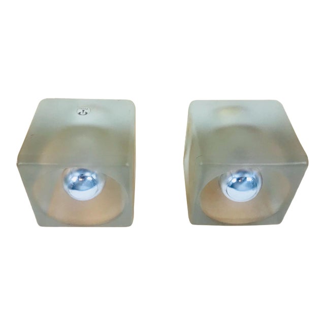 1970s Frosted Iceglass Cube Table Lamps by Peill & Putzler - a Pair For Sale