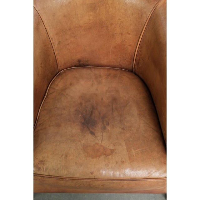 Sheepskin Club Armchair in Light Cognac with Decorative Nails For Sale - Image 6 of 13