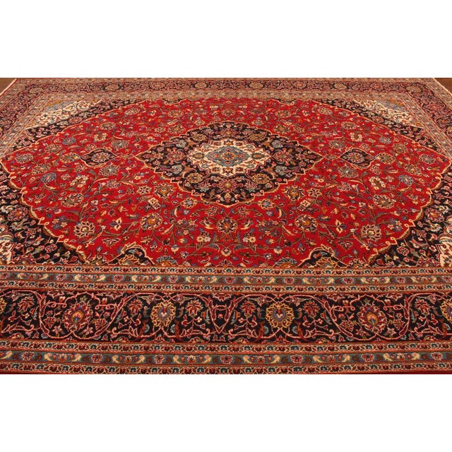 Red Hand-Knotted Middle Eastern Rug with Plant Dyes For Sale - Image 8 of 11