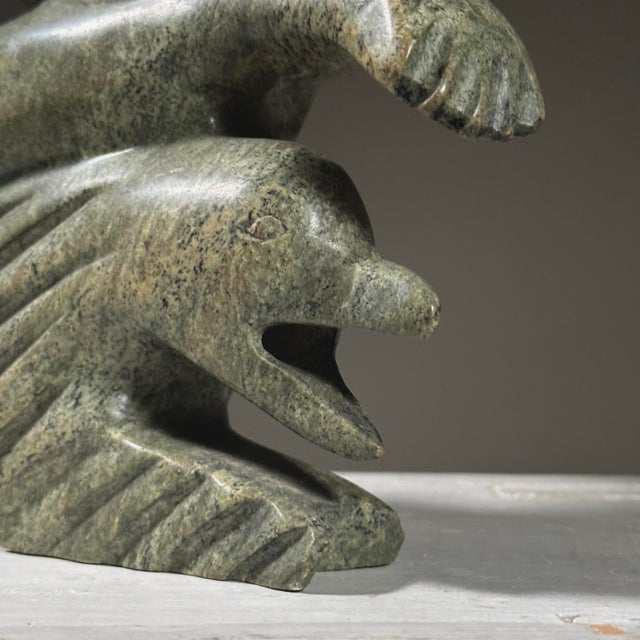 Stone Vintage Hand Carved Inuit Folk Art Soapstone Sculpture of Sedna, Stamped For Sale - Image 7 of 10