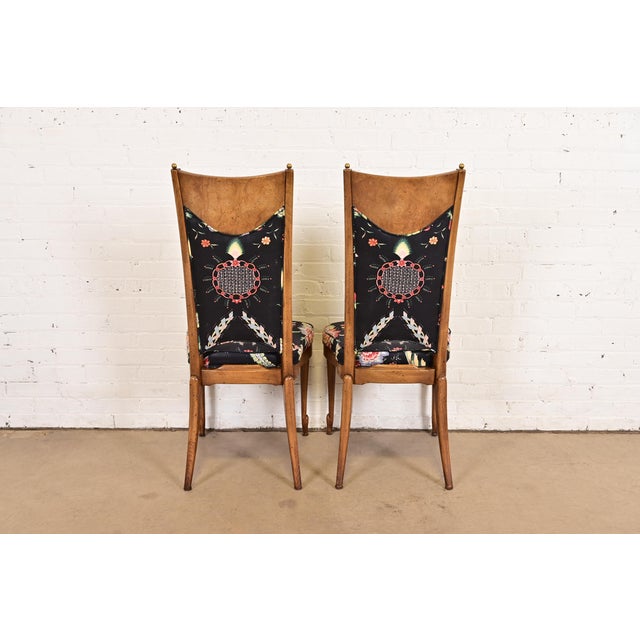 William Doezema for Mastercraft Mid-Century Modern Hollywood Regency Burl Wood Dining Chairs, Set of Four For Sale - Image 10 of 11