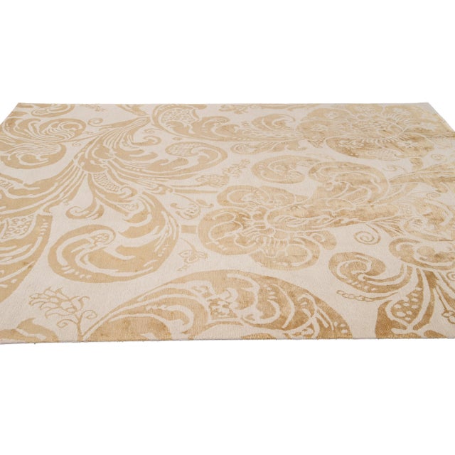 Beige Contemporary Designed Tibetan Wool and Silk Rug For Sale - Image 10 of 12
