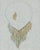 Original jewelry design drawing of a dramatic necklace composed of layered pierced gold-tone leaves with suspended blue-...