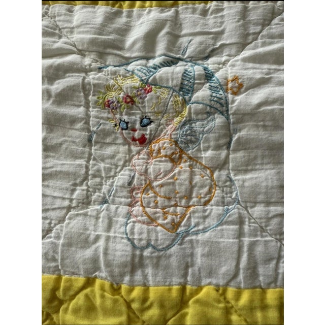Handmade 1950s Embroidered Vintage Quilt Yellow 60” X 38” For Sale - Image 9 of 12