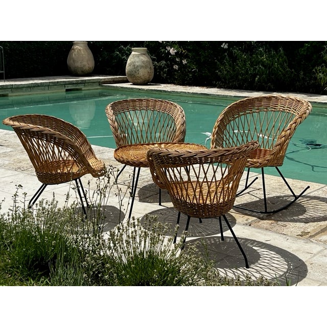 Wood Vintage Rattan Garden Set, 1960s, Set of 5 For Sale - Image 7 of 10