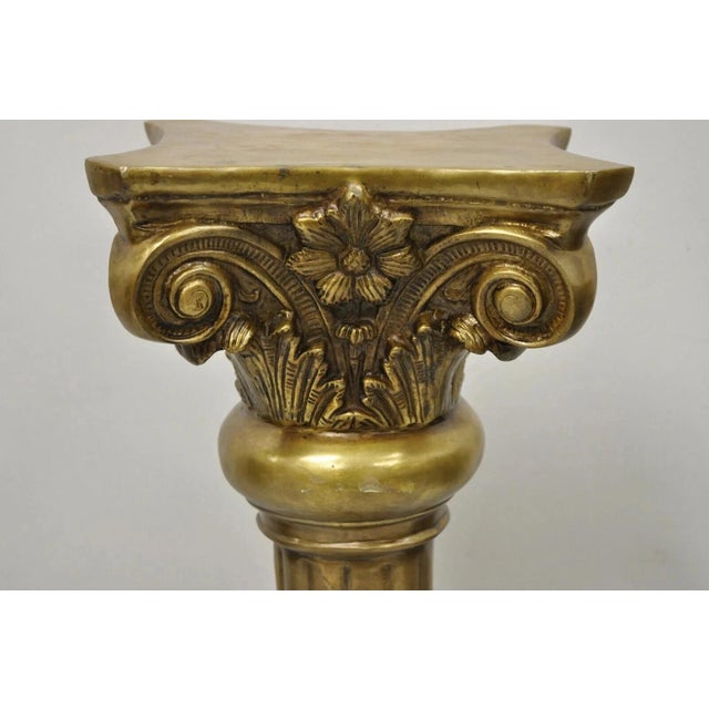 Vintage Neoclassical Brass Bronze Corinthian Column Pedestal Plant Stand For Sale - Image 4 of 10