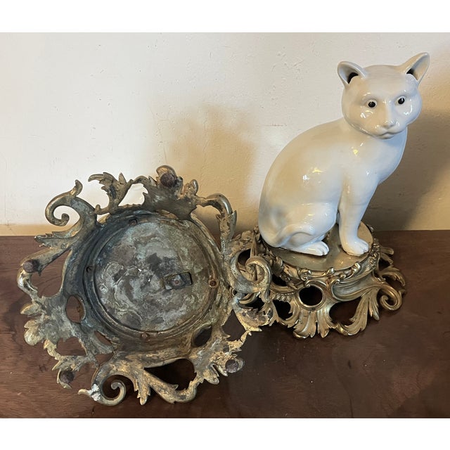 Antique 19th Century Japanese Blanc De Chine Models of Seated Cats Mounted on French Gilt Bronze Ormolu Bases - A Pair For Sale - Image 11 of 12