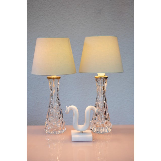 Crystal Glass Table Lamps by Carl Fagerlund for Orrefors, Sweden, Set of 2 For Sale - Image 6 of 13