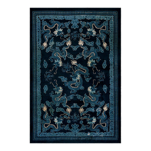 1920s Blue Navy Dragon Antique Chinese Peking Rug 7' X 10' Handknotted Wool Carpet