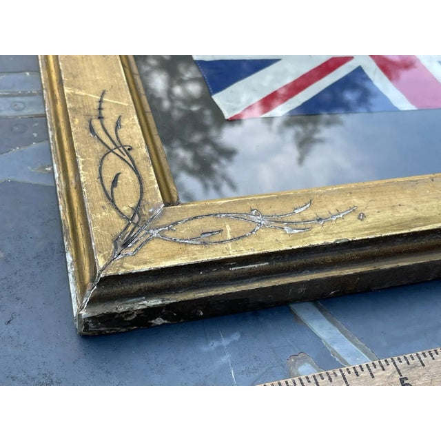 Very nice vintage silk British flag with beautiful colors great condition In a wonderful 19th Century gold leaf incised...