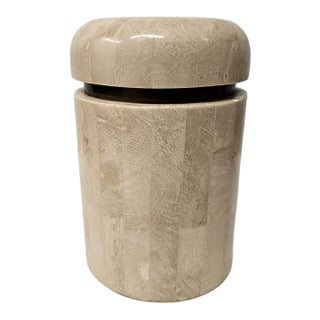 Lidded Tessellated Stone and Brass Jar -Trinket Box For Sale