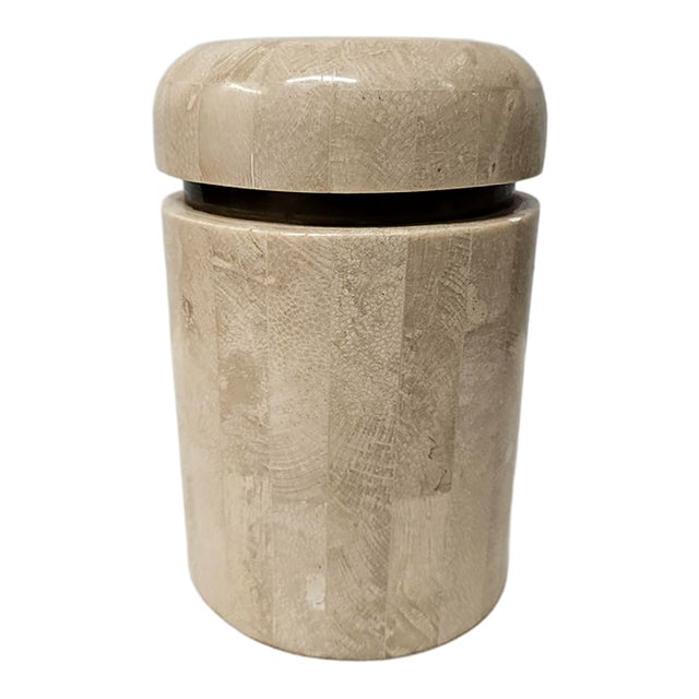 Lidded Tessellated Stone and Brass Jar -Trinket Box For Sale