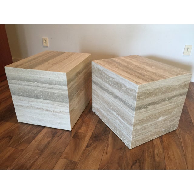 Travertine Marble Cube Side Tables Pair Chairish