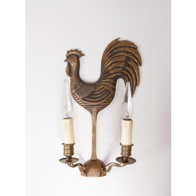 1950s Antique French Wall Sconce Rooster in Bronze, 1950s For Sale - Image 5 of 6