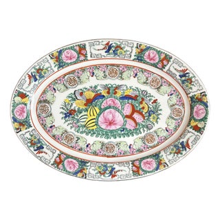 Mid-20th Century Famille Rose Chinese Export Oval Platter For Sale
