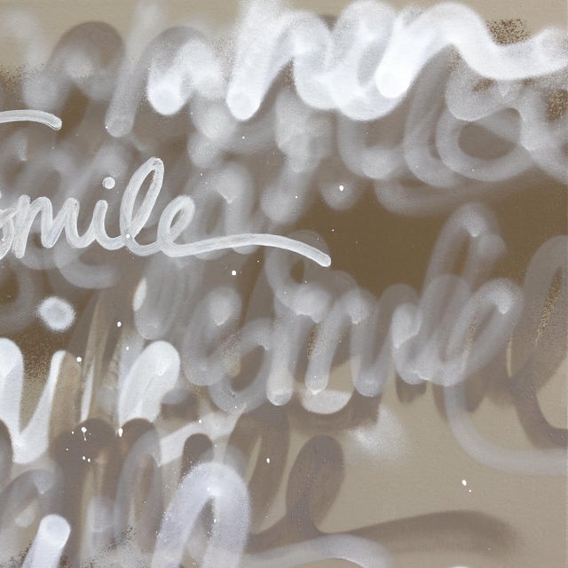 When I See You I Smile - Large Beige Abstract Graffiti Original Artwork by Amber Goldhammer For Sale - Image 4 of 9