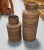 Pair of two Gabriella Crespi-styled decorative floor vases made from stacked reed pencil rattan rings with wicker weave....