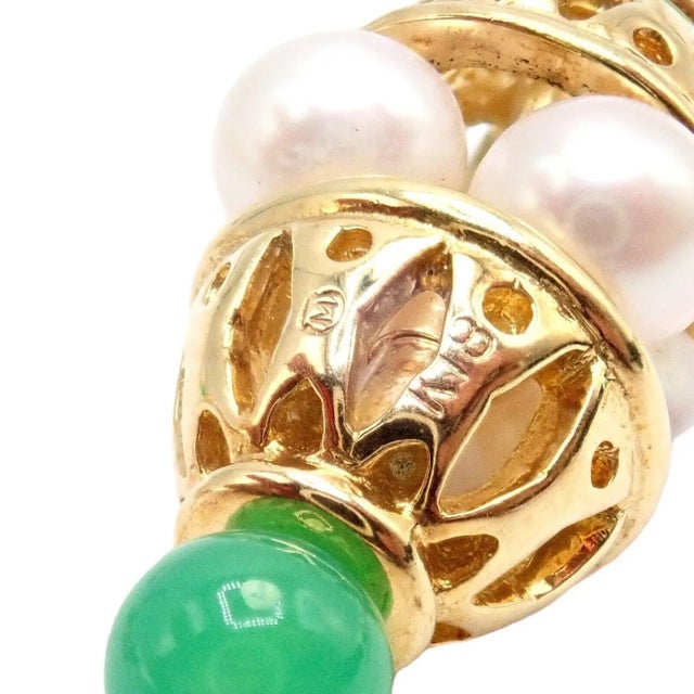 Metal Vintage Mikimoto Pearl Yellow Gold Chalcedony Bead Long Necklace For Sale - Image 7 of 8