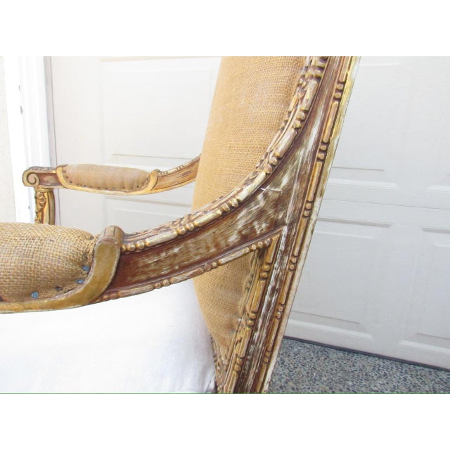 Pair of Antique French Louis XVI Style Giltwood Armchairs For Sale - Image 11 of 18
